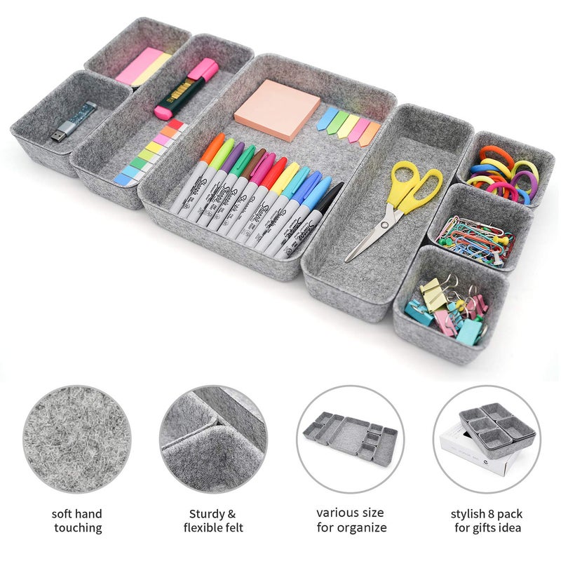 Welaxy Desk Drawer organizers tray Felt storage bins aesthetics room dÃ©cor for home office dorm closet decluttering minimalist lifestyle (Gray) - Image 3